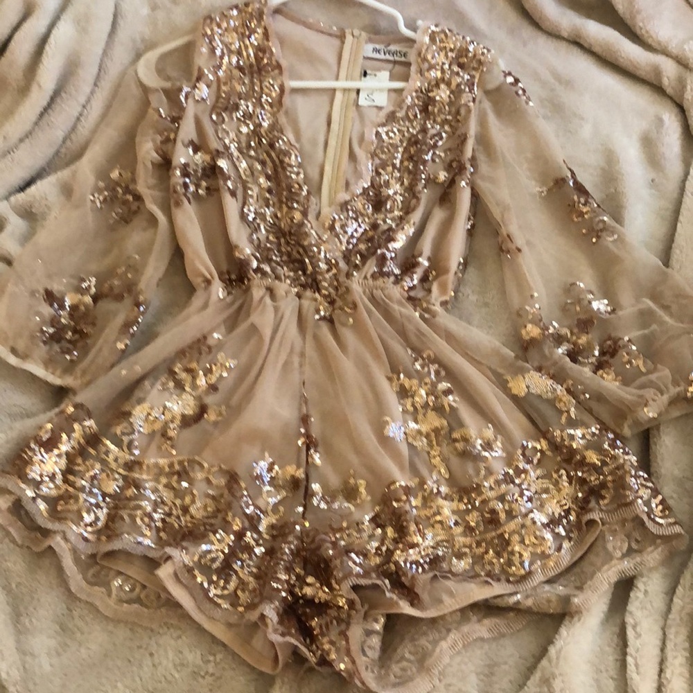 sequins rose gold romper